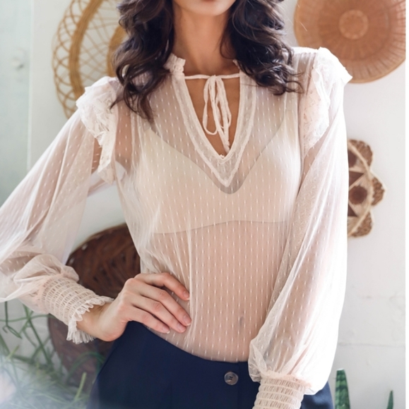 💗 Fabulous Sheer Pink Boho Ruffled Bodysuit NWT - Picture 2 of 9